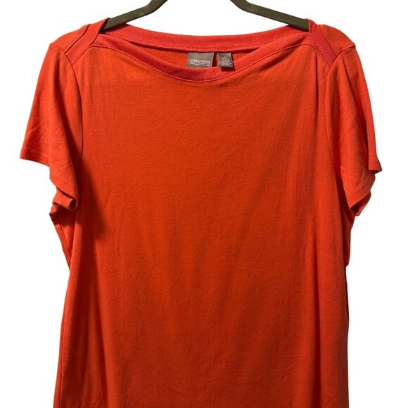 Chicos Orange Short-Sleeve Cotton Blend Top Size L Casual Lightweight Crew Neck - Picture 7 of 12